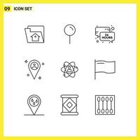 Mobile Interface Outline Set of 9 Pictograms of human development hours man location Editable Vector Design Elements