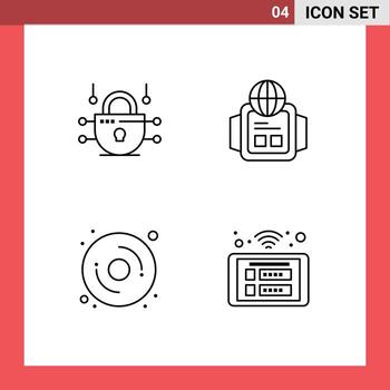 4 Thematic Vector Filledline Flat Colors and Editable Symbols of internet access technology computer panel Editable Vector Design Elements