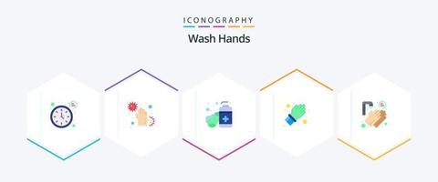 Wash Hands 25 Flat icon pack including hands. protect. infect. hand. hands care vector