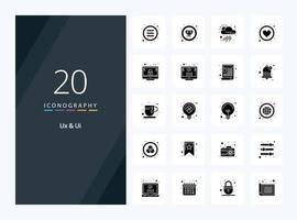 20 ux y ui sólido glifo icono para presentación vector