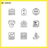 Group of 9 Outlines Signs and Symbols for security dper online meal drink Editable Vector Design Elements