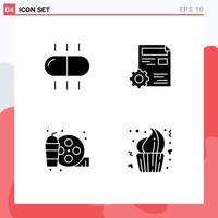 Editable Vector Line Pack of 4 Simple Solid Glyphs of drug drink document config hobby Editable Vector Design Elements