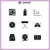 Group of 9 Modern Solid Glyphs Set for iron appliances business user bluetooth Editable Vector Design Elements