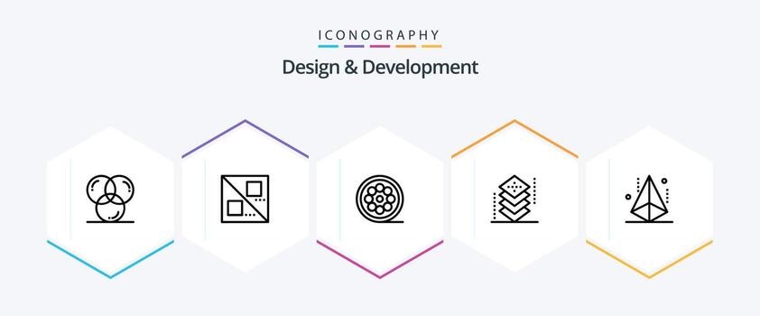 diseño y desarrollo 25 línea icono paquete incluso diseño. capas. diseño. desarrollo. codificación vector