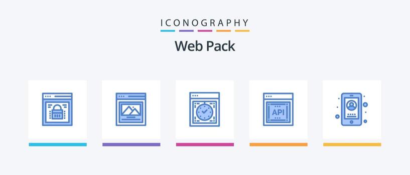 web paquete azul 5 5 icono paquete incluso negocio. solicitud programador interfaz. computadora. api concepto. web. creativo íconos diseño vector