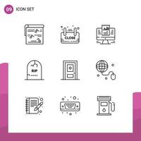 Universal Icon Symbols Group of 9 Modern Outlines of gravestone death advertisement data laptop Editable Vector Design Elements