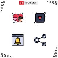 Modern Set of 4 Filledline Flat Colors Pictograph of heart alert face down interface Editable Vector Design Elements