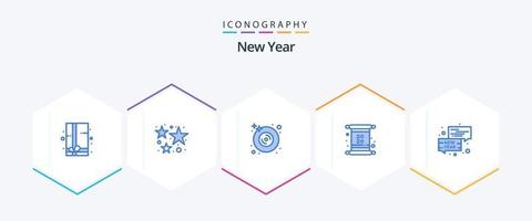 New Year 25 Blue icon pack including chat. invoice. disk. invite. card vector