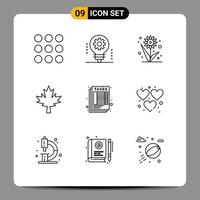 Modern Set of 9 Outlines Pictograph of table calculate farming maple canada Editable Vector Design Elements