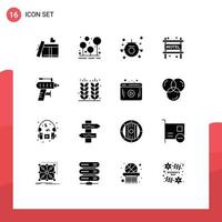 16 Thematic Vector Solid Glyphs and Editable Symbols of tool drill each travel accommodation Editable Vector Design Elements