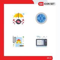 Mobile Interface Flat Icon Set of 4 Pictograms of heart support protection communication property Editable Vector Design Elements