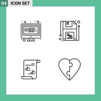 Set of 4 Modern UI Icons Symbols Signs for computer media chat save playlist Editable Vector Design Elements