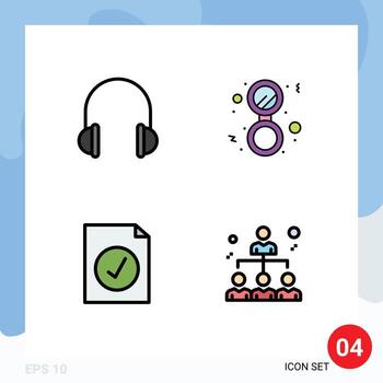 User Interface Pack of 4 Basic Filledline Flat Colors of audio complete music make selected Editable Vector Design Elements