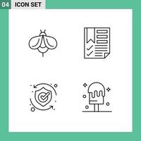 Stock Vector Icon Pack of 4 Line Signs and Symbols for bee protect bug document security Editable Vector Design Elements