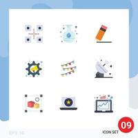 Group of 9 Flat Colors Signs and Symbols for lights settings achievement speaker marketing Editable Vector Design Elements