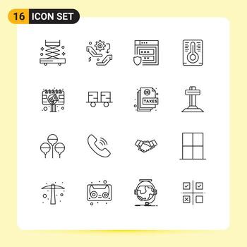 Set of 16 Vector Outlines on Grid for billboard advertisement gdpr ad temperature Editable Vector Design Elements