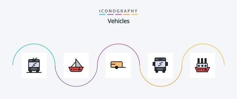 vehículos línea lleno plano 5 5 icono paquete incluso buque. buque de vapor. agricultor. barco. colegio vector