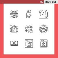 Modern Set of 9 Outlines Pictograph of money pay nature click real estate Editable Vector Design Elements