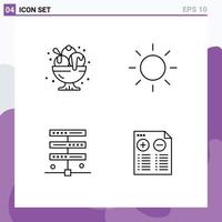 Line Pack of 4 Universal Symbols of birthday internet party sun document Editable Vector Design Elements