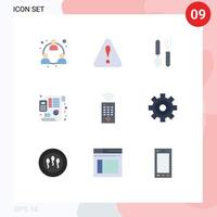 Set of 9 Modern UI Icons Symbols Signs for tv control dinner planning budget Editable Vector Design Elements