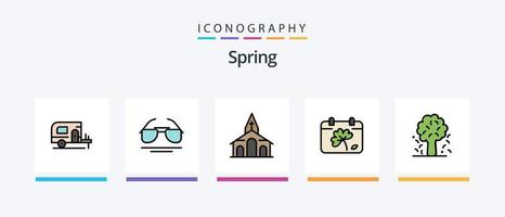 Spring Line Filled 5 Icon Pack Including flower. anemone. palm. rabbit. easter. Creative Icons Design vector