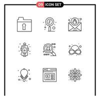 Universal Icon Symbols Group of 9 Modern Outlines of fire design attack danger message Editable Vector Design Elements