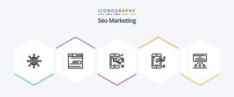 seo márketing 25 línea icono paquete incluso móvil. cuadro. sitio web. en línea. compras vector