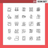 Mobile Interface Line Set of 25 Pictograms of document cooking escape food caldron Editable Vector Design Elements