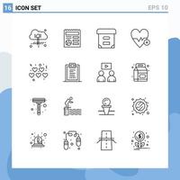 Universal Icon Symbols Group of 16 Modern Outlines of coding love box hearts beat Editable Vector Design Elements