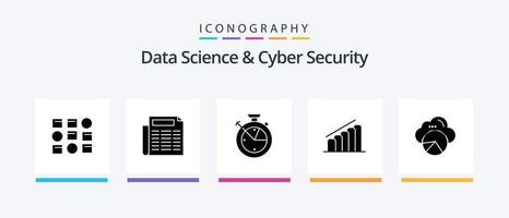 Data Science And Cyber Security Glyph 5 Icon Pack Including data scince. reporting. time. analysis. progress. Creative Icons Design vector