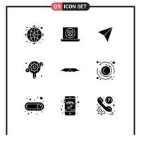 Modern Set of 9 Solid Glyphs and symbols such as movember moustache instagram process gear Editable Vector Design Elements