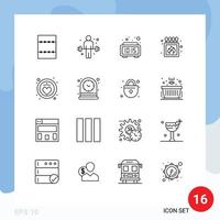 Pictogram Set of 16 Simple Outlines of clock heart digital health match Editable Vector Design Elements