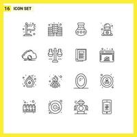 Editable Vector Line Pack of 16 Simple Outlines of sync cloud water service support Editable Vector Design Elements