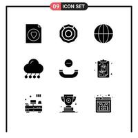 Mobile Interface Solid Glyph Set of 9 Pictograms of hang up call globe weather moon Editable Vector Design Elements