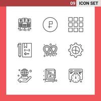 Stock Vector Icon Pack of 9 Line Signs and Symbols for dough bake grid development coding Editable Vector Design Elements