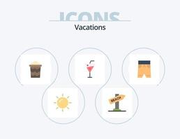 vacaciones plano icono paquete 5 5 icono diseño. corto. playa. balde. bebidas playa bebidas vector