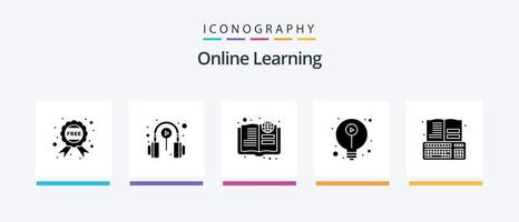 Online Learning Glyph 5 Icon Pack Including education. knowledge. book. idea. education. Creative Icons Design vector