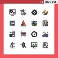 Pack of 16 creative Flat Color Filled Lines of king best list setting gear Editable Creative Vector Design Elements
