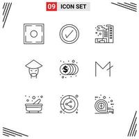 Set of 9 Commercial Outlines pack for money finance gas coins monk Editable Vector Design Elements