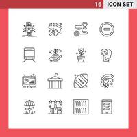 Group of 16 Outlines Signs and Symbols for train user achievement minus win Editable Vector Design Elements