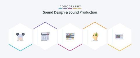 Sound Design And Sound Production 25 Flat icon pack including musician. composer. studio. sound. module vector