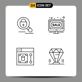 moderno conjunto de 4 4 línea de relleno plano colores y símbolos tal como buscar web Internet Internet diseñador editable vector diseño elementos