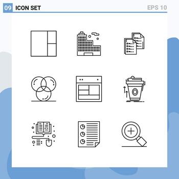 universal icono símbolos grupo de 9 9 moderno contornos de diseño programación Copiar desarrollo color editable vector diseño elementos