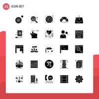 Modern Set of 25 Solid Glyphs and symbols such as mailbox app heart entertainment gaming Editable Vector Design Elements