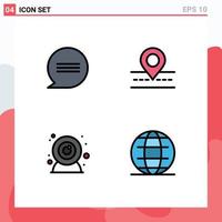 4 Thematic Vector Filledline Flat Colors and Editable Symbols of chat web camera road map internet Editable Vector Design Elements