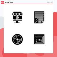 4 User Interface Solid Glyph Pack of modern Signs and Symbols of shop report e file dvd Editable Vector Design Elements