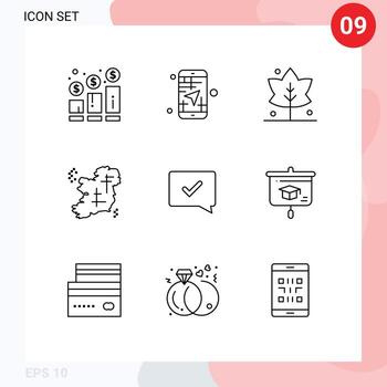 Pack of 9 Modern Outlines Signs and Symbols for Web Print Media such as irish location direction map giving Editable Vector Design Elements