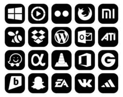 20 social medios de comunicación icono paquete incluso jugador vlc Dropbox aplicación red ati vector