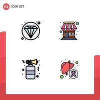 Pictogram Set of 4 Simple Filledline Flat Colors of seo night building market cancer Editable Vector Design Elements