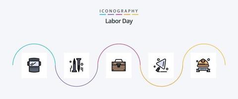 Labor Day Line Filled Flat 5 Icon Pack Including hard cap. construction worker. bag. construction tools. toolkit vector